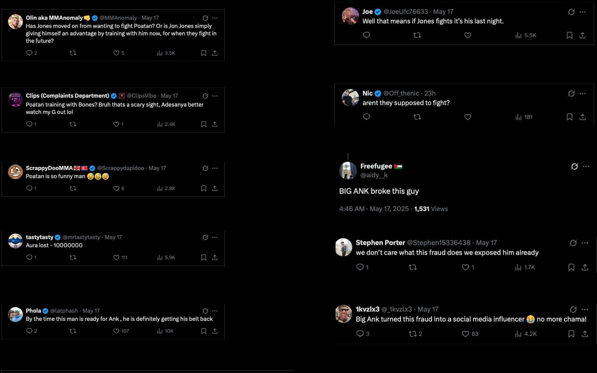 Screenshot of fan reactions to the post.